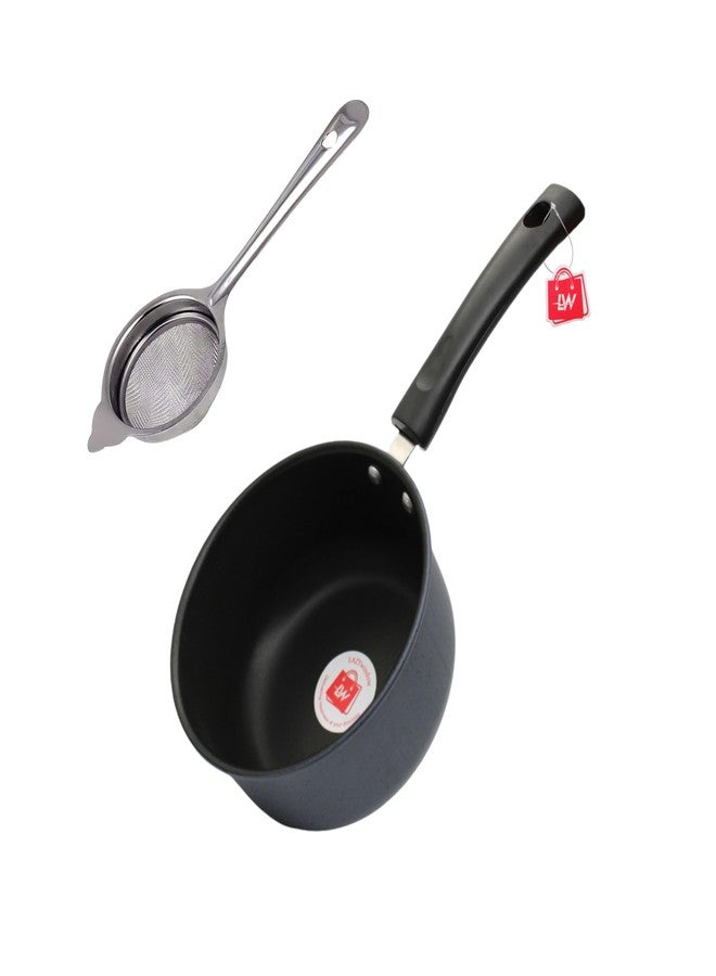 LAZYwindow Nonstick Sauce Pan, 1.5L with Tea Strainer (Chai Chalni) Combo Pack | Ideal for Boiling, Brewing, and Daily Kitchen Use - Image 1